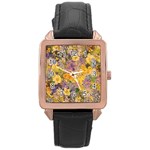 Spring Flowers Effect Rose Gold Leather Watch  Front