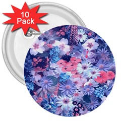 Spring Flowers Blue 3  Button (10 Pack) by ImpressiveMoments