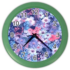 Spring Flowers Blue Wall Clock (color) by ImpressiveMoments