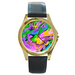 Crazy Effects  Round Leather Watch (Gold Rim) 