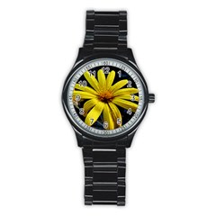 Yellow Macro Flower Sport Metal Watch (black) by WonderfulDreamPicture