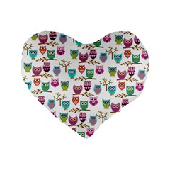 Happy Owls 16  Premium Heart Shape Cushion  by Ancello