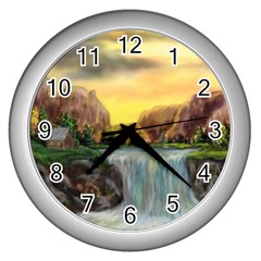Brentons Waterfall - Ave Hurley - Artrave - Wall Clock (silver) by ArtRave2