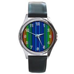 Strips Round Leather Watch (silver Rim)