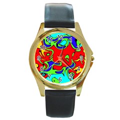 Abstract Round Leather Watch (gold Rim)  by Siebenhuehner