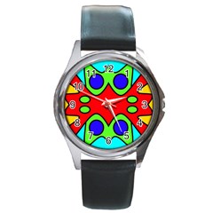 Abstract Round Leather Watch (silver Rim) by Siebenhuehner