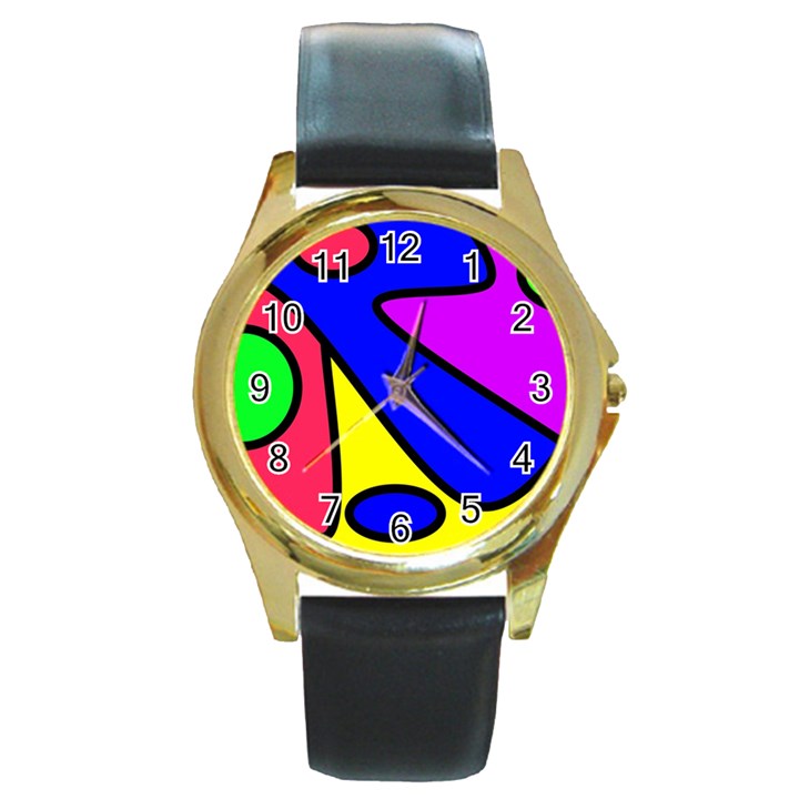 Abstract Round Leather Watch (Gold Rim) 