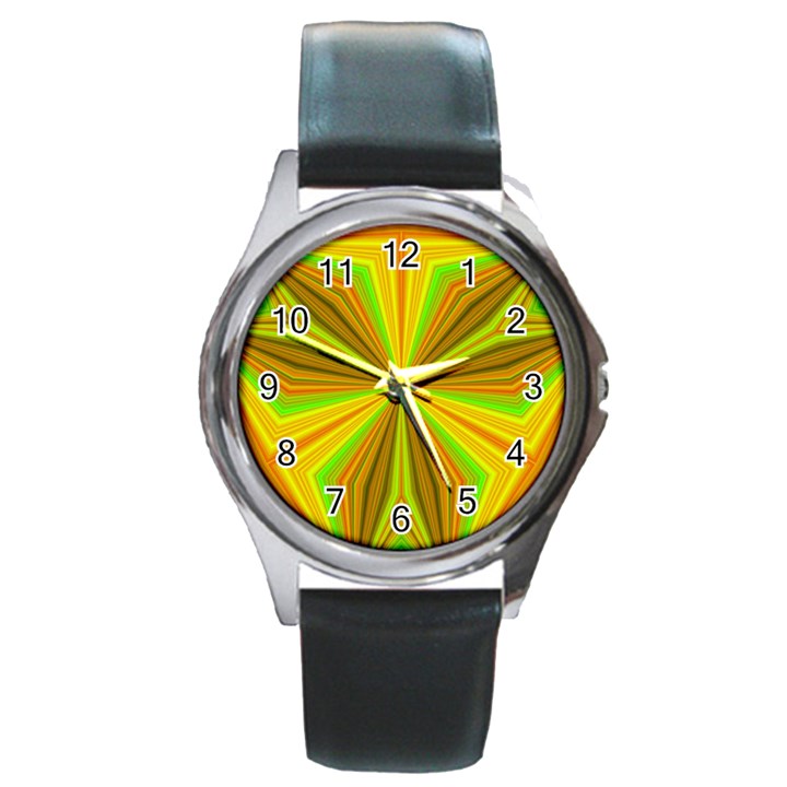 Abstract Round Leather Watch (Silver Rim)