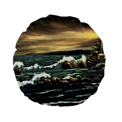  bridget s Lighthouse   By Ave Hurley Of Artrevu   Standard 15  Premium Round Cushion  by ArtRave2