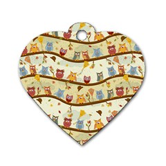 Autumn Owls Dog Tag Heart (two Sided) by Ancello