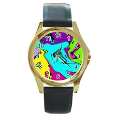 Abstract Round Leather Watch (gold Rim)  by Siebenhuehner