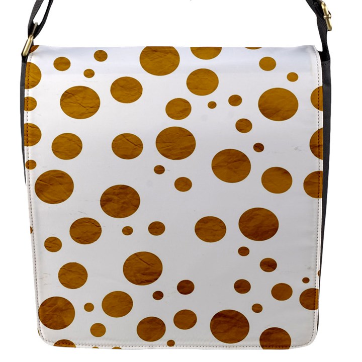 Tan Polka Dots Flap Closure Messenger Bag (Small)