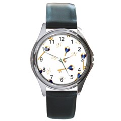 21st Birthday Keys Background Round Leather Watch (silver Rim)