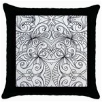 Drawing Floral Doodle 1 Black Throw Pillow Case Front