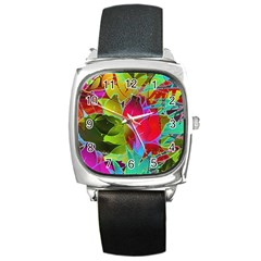 Floral Abstract 1 Square Leather Watch by MedusArt