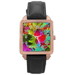 Floral Abstract 1 Rose Gold Leather Watch  by MedusArt