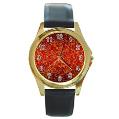 Glitter 3 Round Leather Watch (gold Rim)  by MedusArt