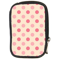 Pale Pink Polka Dots Compact Camera Leather Case by Colorfulart23