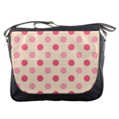 Pale Pink Polka Dots Messenger Bag by Colorfulart23