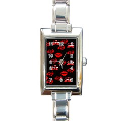 Red Hearts And Lips Rectangular Italian Charm Watch by Colorfulart23