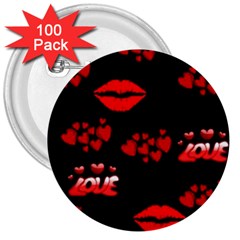 Red Hearts And Lips 3  Button (100 Pack) by Colorfulart23