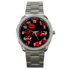 Love Red Hearts Love Flowers Art Sport Metal Watch by Colorfulart23