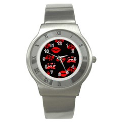 Love Red Hearts Love Flowers Art Stainless Steel Watch (slim) by Colorfulart23