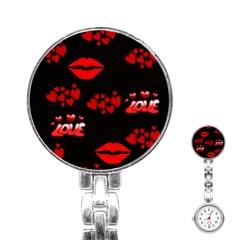 Love Red Hearts Love Flowers Art Stainless Steel Nurses Watch by Colorfulart23