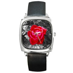 Red Rose Square Leather Watch by jotodesign