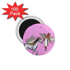 Unicorn And Fairy In A Grass Field And Sparkles 1 75  Button Magnet (100 Pack) by goldenjackal