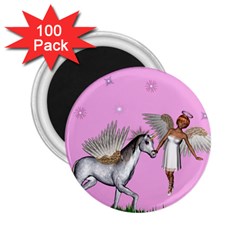 Unicorn And Fairy In A Grass Field And Sparkles 2 25  Button Magnet (100 Pack) by goldenjackal