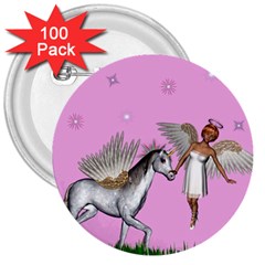 Unicorn And Fairy In A Grass Field And Sparkles 3  Button (100 Pack)