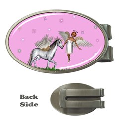 Unicorn And Fairy In A Grass Field And Sparkles Money Clip (oval) by goldenjackal