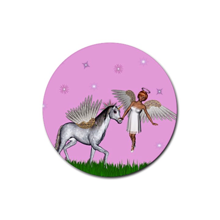 Unicorn And Fairy In A Grass Field And Sparkles Drink Coaster (Round)