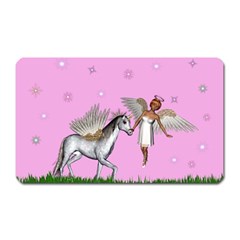 Unicorn And Fairy In A Grass Field And Sparkles Magnet (rectangular) by goldenjackal