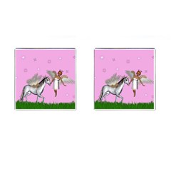 Unicorn And Fairy In A Grass Field And Sparkles Cufflinks (square)