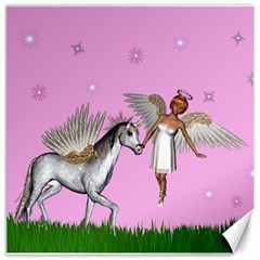 Unicorn And Fairy In A Grass Field And Sparkles Canvas 12  X 12  (unframed) by goldenjackal