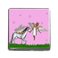 Unicorn And Fairy In A Grass Field And Sparkles Memory Card Reader With Storage (square) by goldenjackal