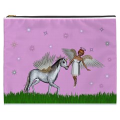 Unicorn And Fairy In A Grass Field And Sparkles Cosmetic Bag (xxxl) by goldenjackal