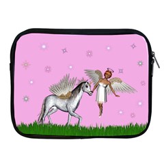 Unicorn And Fairy In A Grass Field And Sparkles Apple Ipad Zippered Sleeve by goldenjackal