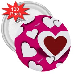 Valentine Hearts  3  Button (100 Pack) by Colorfulart23