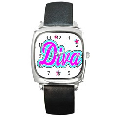  Pink Diva Square Leather Watch by Colorfulart23