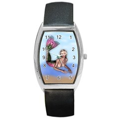 Mermaid On The Beach Tonneau Leather Watch