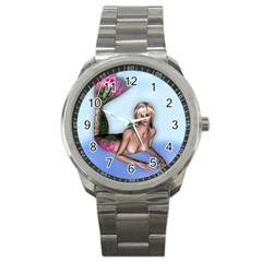 Mermaid On The Beach Sport Metal Watch by goldenjackal