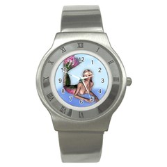 Mermaid On The Beach Stainless Steel Watch (slim) by goldenjackal