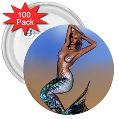 Sexy Mermaid On Beach 3  Button (100 Pack) by goldenjackal