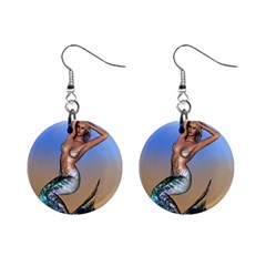 Sexy Mermaid On Beach Mini Button Earrings by goldenjackal