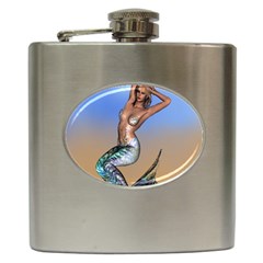 Sexy Mermaid On Beach Hip Flask by goldenjackal