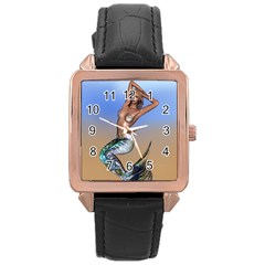 Sexy Mermaid On Beach Rose Gold Leather Watch  by goldenjackal