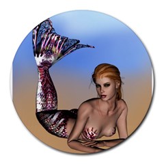 Mermaid On The Beach  8  Mouse Pad (round) by goldenjackal